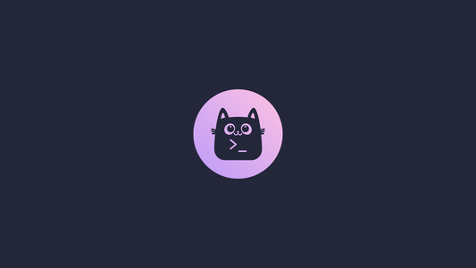 Flatppuccin Macchiato wallpaper with a pastel cat emblem on a dark background